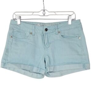 EXPRESS 4 Denim Short Shorts Cuffed Hem Low Rise‎ Light Blue Wash Casual Summer